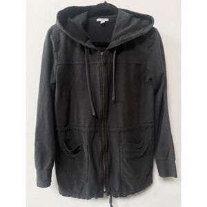 James Perse Womens Cotton Jacket Zip Up Hood Utility Gray Size 2/M Quiet Luxury